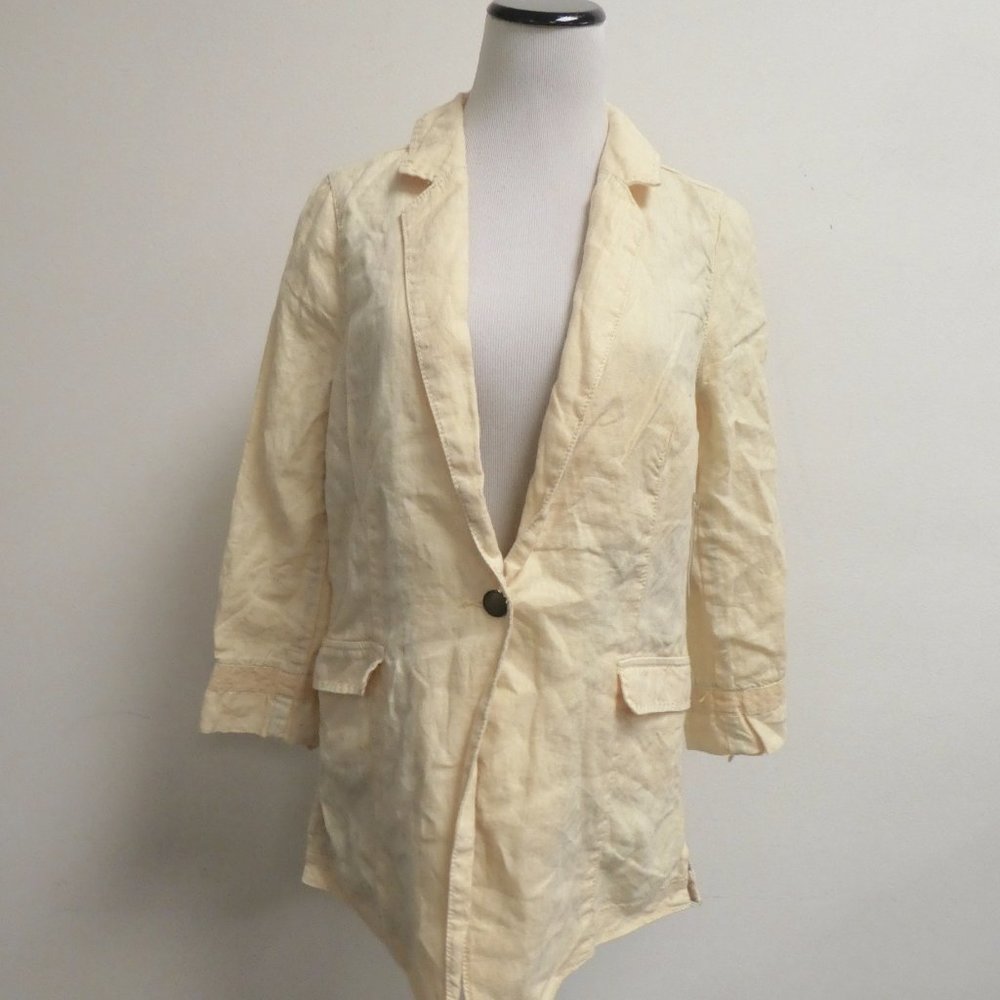 Marrakech Anthropologie ivory linen blazer M new
